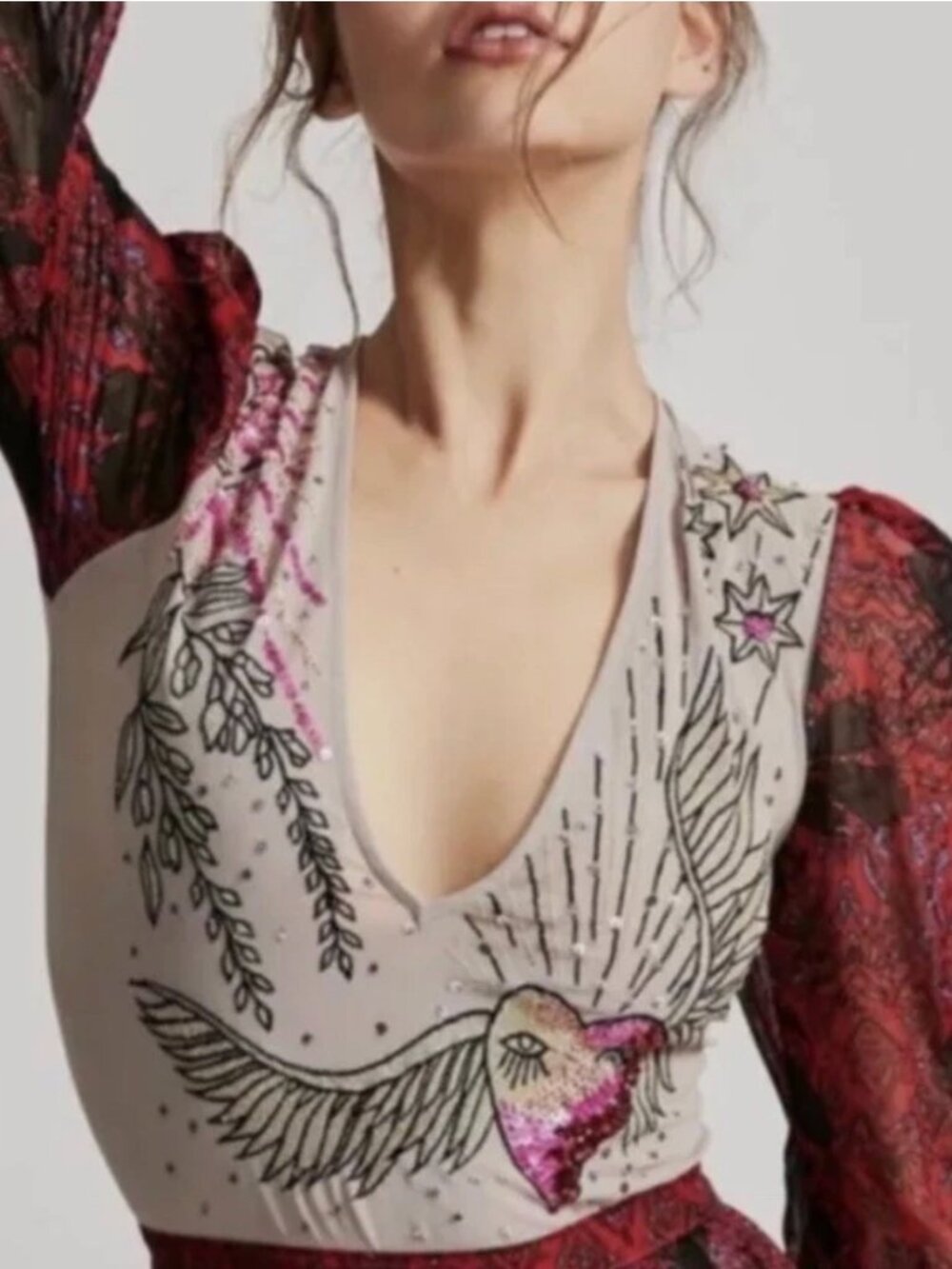 ✨ RARE Free People Bali “Through The Flowers” Sequin Bodysuit ✨